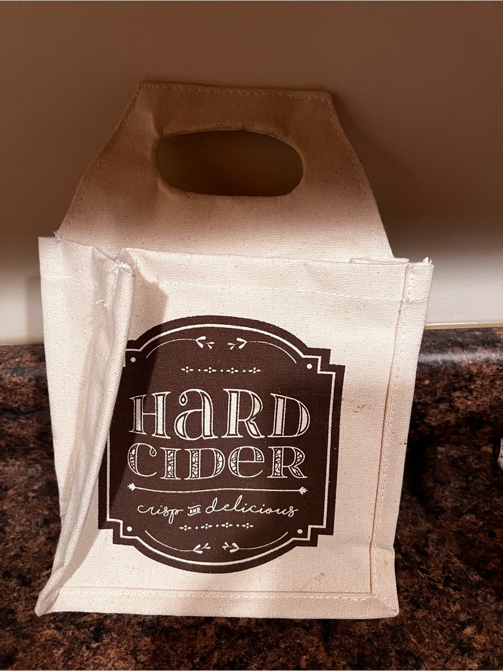 Hard Cider Canvas Tote Bag in Natural with Brown Graphic